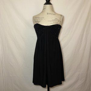 Strapless Black Cocktail Dress Bejeweled Detailing
